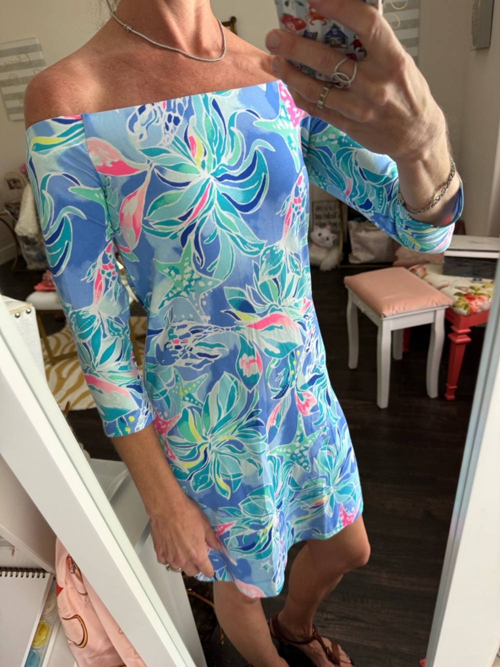 Lilly Pulitzer Off Shoulder Dress XS Tropical Shift Dress Resort Vacation